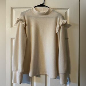 Ces Femme Cream Ruffle Shoulder Sweater